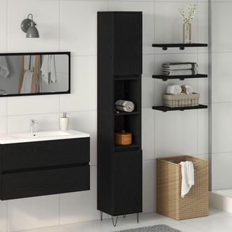 vidaXL Mobile Bagno Rovere Nero 30 x 30 x 190 cm Legno multistrato - Vidaxl