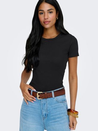 Only Kurzarmshirt ONLY ONLVAL LIFE S/S O-NECK TOP JRS, Damen, Gr. XL, schwarz, Jersey, Obermaterial: 95% Baumwolle, 5% Elasthan, unifarben, normal, Rundhal