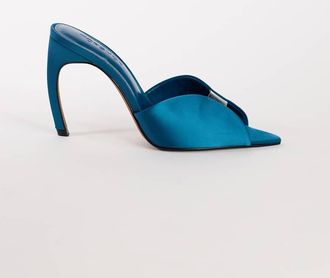 Topshop Wren sandalo spuntato con tacco alto in raso ottanio-Blu