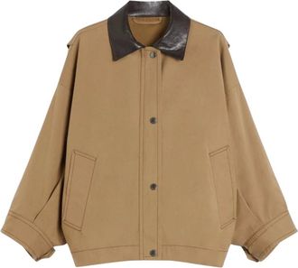 Max Mara Jassen, Dames, Bruin, M, Katoen, Stijlvolle waterafstotende jas met imitatieleren kraag