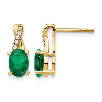 Diamond2Deal 14k Yellow Gold Created Emerald and Diamond Earrings