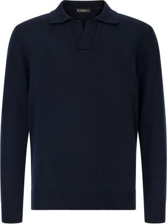 Boggi Milano Maglione in lana con colletto polo - Blu