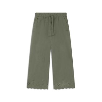 Freddy Pantaloni wide leg in cotone navetta con ricami Sangallo