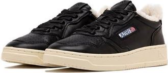 Autry Medalist Low Sneaker in Goat/shearling Black at Nordstrom, Size 41