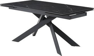 Vente-Unique Mesa extensible de comedor de 6 a 10 plazas de cer&aacute;mica, vidrio templado y metal - Efecto m&aacute;rmol negro - COREMA de Pascal MORABITO