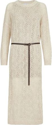 Brunello Cucinelli Mrg 562A90 Cez 53 Midi Jurk - Dames - Casual kleedjes - Wit - XS - Linnen - Kleedjes