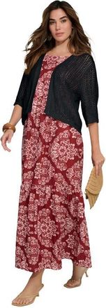 Roaman's Plus Size Crochet Open Front Flare Sleeve Shrug Cardigan in Black at Nordstrom, Size 12