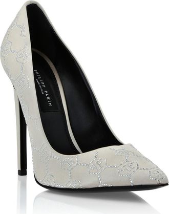 Philipp Plein Satin Decollete Hi-Heels Monogram Strass Women in Beige at Nordstrom, Size 40