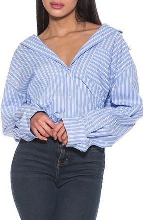 Alexia Admor Tammi Oversize Stripe Boyfriend Button-Up Shirt in Blue Stripe at Nordstrom Rack, Size 10