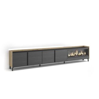 Skraut Home Mueble tv efecto madera negro roble 315x35x61cm chimenea efecto fuego