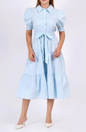 Leota Octavia Puff Sleeve Shirt Dress in Wispy Blue at Nordstrom, Size Xx-Large