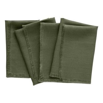 Solino Home Linen Dinner Napkins Set of 4, 20 x 20 Inch for Dining Table, Holiday and Everyday Table Decor - Fringe in Desert Green at Nordstrom