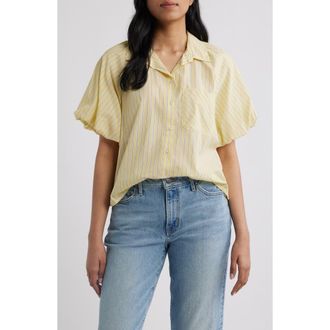 Beach Lunch Lounge Biance Bubble Sleeve Button-Up Top in Lemon Drop at Nordstrom, Size X-Large