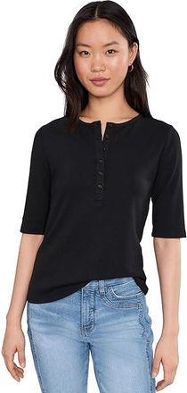 NYDJ Henley Top Womens Clothing Black : XL (US 16-18), Cotton/Viscose