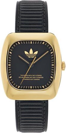 adidas Retro Wave One Leather Strap Watch, 37mm in Gold/black at Nordstrom