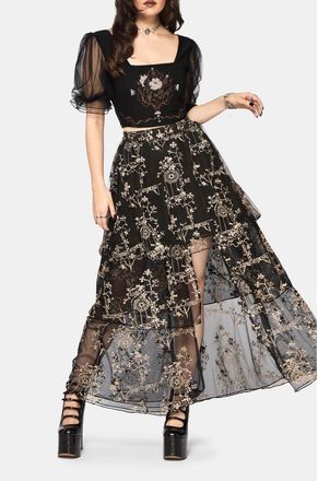 Disturbia Stellar Vine Split Tiered Tulle Skirt in Green at Nordstrom, Size 16