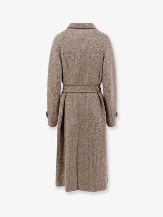 Brunello Cucinelli Womens Herringbone Wool Coat Beige Virgin