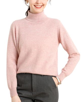Dissa Women Cashmere Jumper Pink Roll Neck Sweater Long Sleeve Relaxed Cashmere Wool Thick Jumper Solid Color Ladies Sweater,14,DF8004