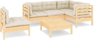 vidaXL Muebles De Jard&iacute;n 6 Piezas Cojines Madera De Pino Color Crema Vidaxl