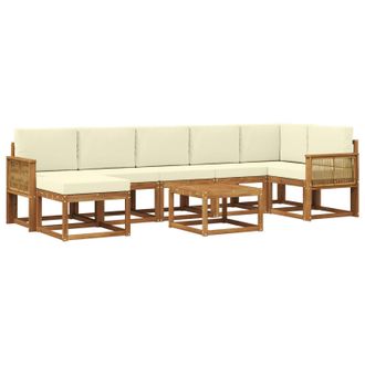 vidaXL Conjunto De Sof&aacute;s De Exterior 8 Pcs Natural Y Crema Poli&eacute;ster Vidaxl