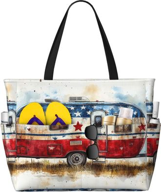 Generic 3d Print Large Beach Bag Foldable Travel Shoulder Tote Bag With Pocket For Weekender Pool Vacation