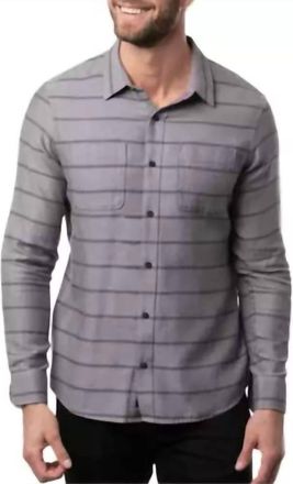 Travis Mathew Lights Out Button Down Shirt In Heather Gray Pinstripe