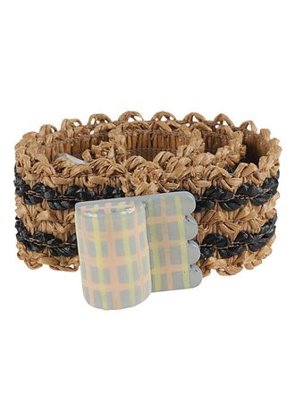 Exquisite J Striped Raffia Belt - Tan