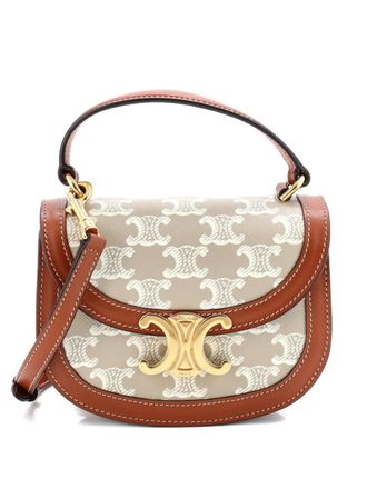Celine Triomphe Besace Clea Top Handle Flap Bag Triomphe Coated Canvas Mini satchel - Neutrals