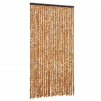 vidaXL Cortina Antimoscas Chenilla Ocre Y Blanco 100x200 Cm Vidaxl