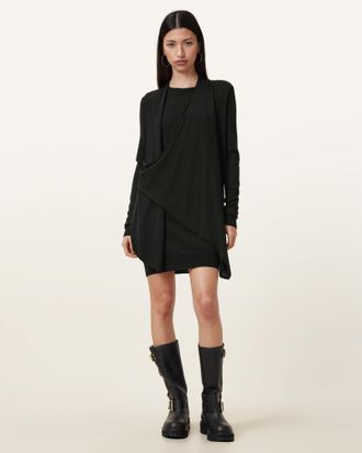 AllSaints Womens Merino Wool Drina Draped Wool Dress, Size: XS