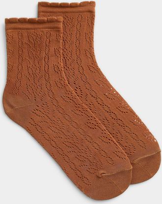 Bleufor&ecirc;t Womens Scalloped-cuff openwork pattern ankle socks