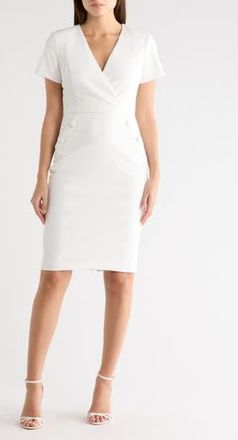 Calvin Klein V-Neck Button Sheath Dress in Cream at Nordstrom Rack, Size 12