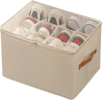 OEM Organizador De Zapatos De Tela Con 12/16 Compartimentos, Plegable Para Zapatillas, Botas Y Tacones (blanco, 12 Compartimentos)