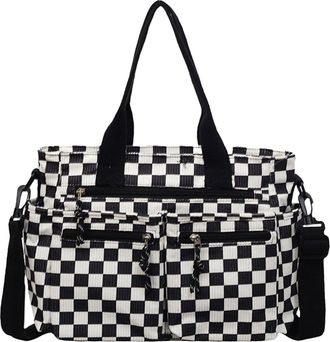 Generic Cymwer Plaid Pattern Crossbody Bag Large Capacity Travel Checkered Tote Handbag (Black) (Style 1)