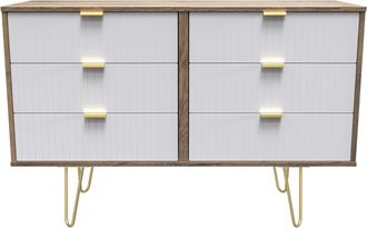 Welcome Furniture Breda Ready Assembled 6 Drawer Wide Chest in White Matt & Vintage Oak - Welcome Furniture | TJ Hughes