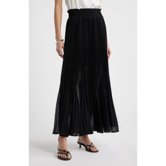Nordstrom Pleated Semi Sheer Chiffon Midi Skirt in Black at Nordstrom, Size Xx-Small