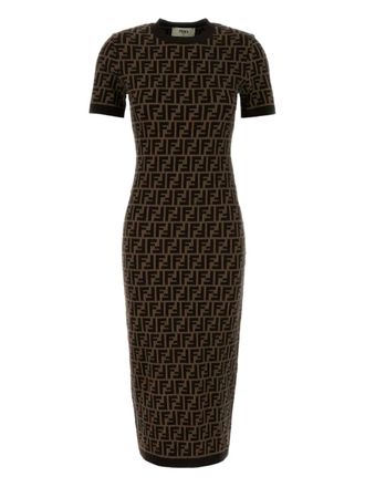 Fendi jacquard fitted mini dress - Brown