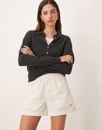 Calvin Klein Jeans Pantaloncini chino in popeline a righe neutre-Neutro