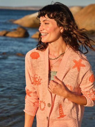 Fat Face FatFace Coral Pink Seascape Knitted Cardigan