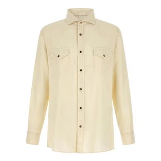 Brunello Cucinelli Western Shirt - Heren - Casual Overhemden - Beige - M - Katoen - Overhemden