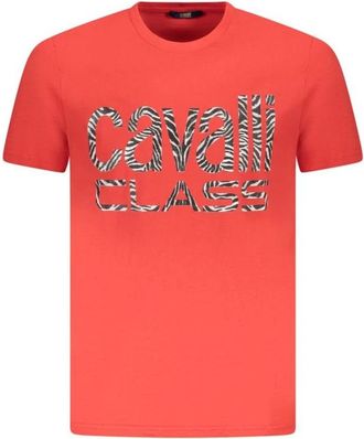 Cavalli Rode Zebra Logo Tee - Heren - T-shirts - Rood - M - Katoen - Tops