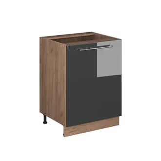 Vicco Mueble Bajo De Cocina Fame-line, Antracita Alto Brillo/roble Dorado, 60 Cm 1 Puerta Sin Encimera, Vicco