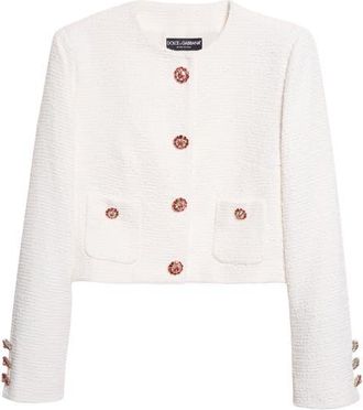 Dolce & Gabbana Cotton Blend Raschel Tweed Jacket in W0001 Bianco Naturale at Nordstrom, Size 40