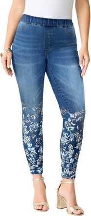 Roaman's Plus Size 360&deg; Stretch Jegging in Stonewash Ombre Floral at Nordstrom, Size 30