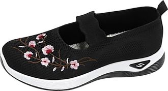 Generic WomenS Embroidered Slip-On Walking Shoes, Breathable Mesh Casual Sneakers, Lightweight Comfort Shoes, Cushioned Sole Trainers, Non-Slip Floral Design 