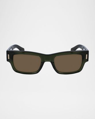 Ferragamo Men & apos;s Rivets Acetate Rectangle Sunglasses, 53mm