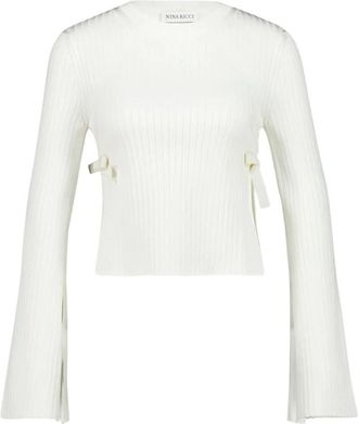 Nina Ricci Truien & Vesten, Dames, Beige, S, Gebreide top met uitlopende mouwen en strikken