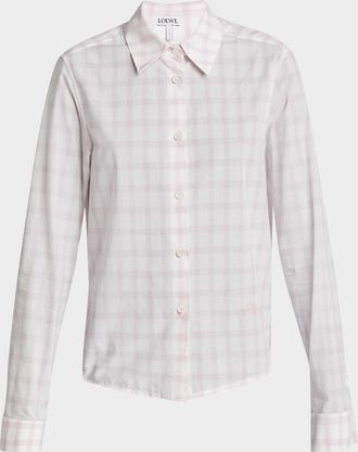 Loewe Plaid Asymmetric Button Down Shrunken Top