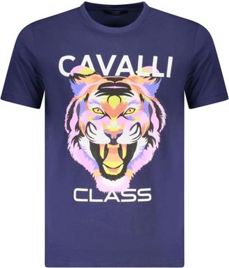 Cavalli Blauw Katoen Heren T-Shirt - Heren - T-shirts - Blauw - L - Katoen - Tops