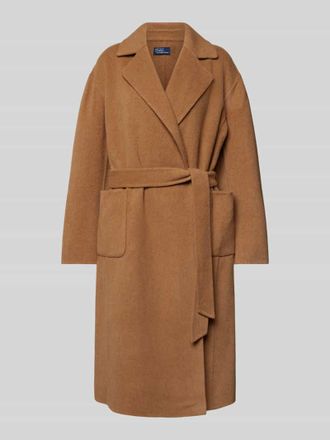 Polo Ralph Lauren Mantel mit Reverskragen und Bindegürtel in Camel Melange, Größe XL
